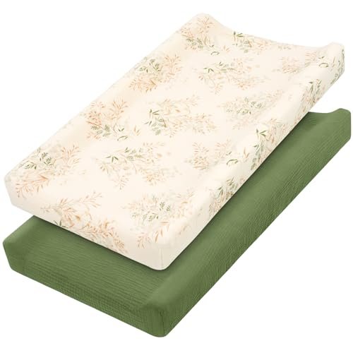 Muslin Changing Pad Cover 100% Cotton Diaper Changing Table Cover for Unisex Baby Boys Girls 2 Pack Changing Pad Sheets Green