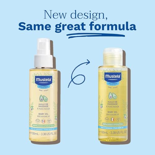 Mustela Baby Oil - Moisturizing Oil for Massage - with Natural Avocado, Pomegranate & Sunflower Oil - 3.38 fl. Oz
