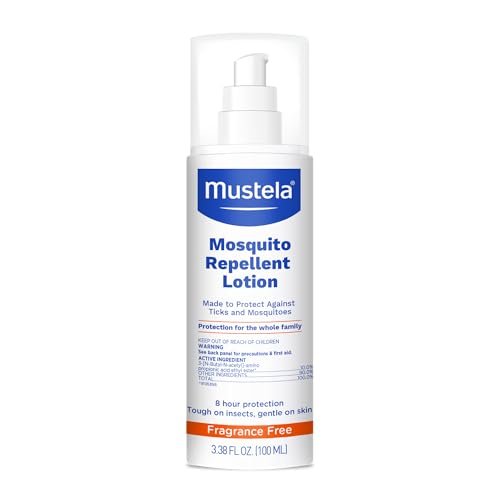 Mustela - Family-Safe Bug Spray – Kid-Friendly Mosquito & Tick Repellent Lotion, Fragrance-Free, Non-Greasy, Gentle on Skin, 8-Hour Protection – TSA-Approved - 3.38 Fl Oz