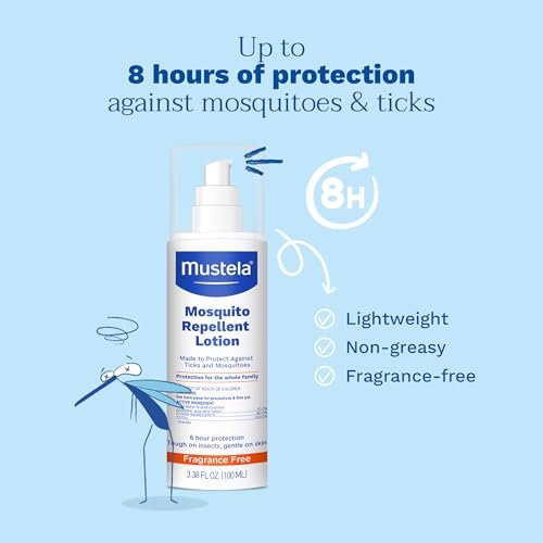 Mustela - Family-Safe Bug Spray – Kid-Friendly Mosquito & Tick Repellent Lotion, Fragrance-Free, Non-Greasy, Gentle on Skin, 8-Hour Protection – TSA-Approved - 3.38 Fl Oz