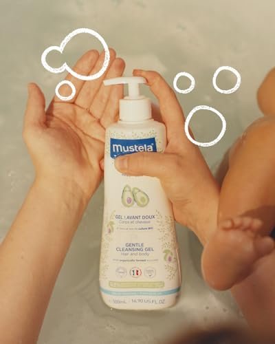 Mustela Travel Skinscare Set - Baby Skin Care & Bath Time Set - TSA-Approved - Natural & Plant-Based - Natural Avocado - 3 Items Set - Refillable & Reusable 1.69 Fl. Oz. Bottles