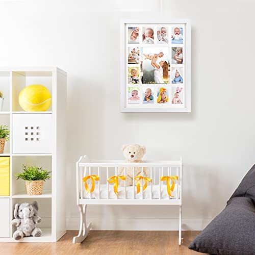 My First Year Picture Frame, Baby's First Twelve Months Photo Collage and Gender Neutral Keepsake, Ideal for Baby Shower, New Mom Gift and Nursery Decort, Displays One 5x7 Photo and Twelve 2x3 Pictures