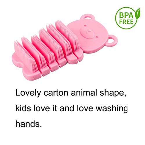 Nail Scrubber Brush Kids, Finger Nails Scrub Scrubbing Cleaning Brushes with Soft Bristle for Baby Children, Cute Animal Style and 2 Colors Choice (Pink)