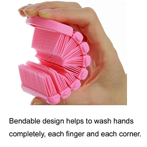 Nail Scrubber Brush Kids, Finger Nails Scrub Scrubbing Cleaning Brushes with Soft Bristle for Baby Children, Cute Animal Style and 2 Colors Choice (Pink)