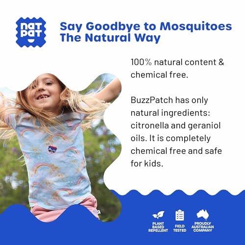 NATPAT Buzz Patch Mosquito Patch Stickers for Kids - Plant Based Ingredients, Non-Toxic - The Original All Natural Citronella Essential Oil Insect Patch, DEET Free, for Toddlers, Kids (60 Pack)