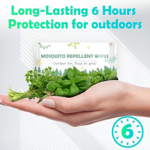 Natural Mosquito Repellent Wipes, DEET Free Insect & Bug Repellent Wipes, Easy to Use, Long Lasting, Travel Sized, 20 Packs