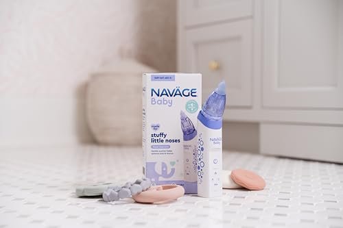 Navage Baby Nasal Aspirator - Gentle, Pediatrician Recommended Nasal Aspirator for Baby Congestion & Stuffy Noses - Baby Nose Sucker w/ Lights, Lullabies & BPA Free Silicone Tips