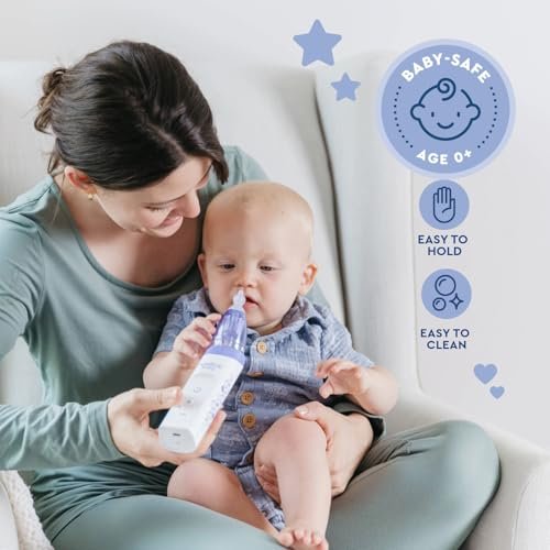 Navage Baby Nasal Aspirator - Gentle, Pediatrician Recommended Nasal Aspirator for Baby Congestion & Stuffy Noses - Baby Nose Sucker w/ Lights, Lullabies & BPA Free Silicone Tips