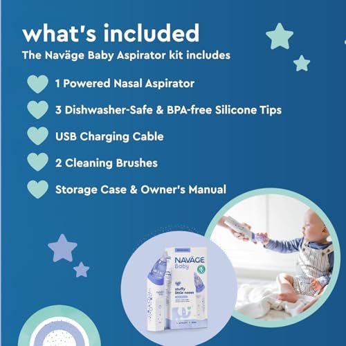 Navage Baby Nasal Aspirator - Gentle, Pediatrician Recommended Nasal Aspirator for Baby Congestion & Stuffy Noses - Baby Nose Sucker w/ Lights, Lullabies & BPA Free Silicone Tips