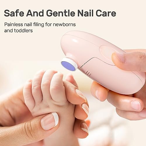 NCVI Baby Nail Trimmer Electric, Baby Nail File, Safe Baby Nail Clippers, Trim and Polish Set for Newborn Baby Infant Toddler Kids, Fingernails Care, Grooming & Manicure kit, 8 Grinding Heads, Pink