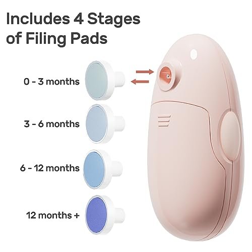 NCVI Baby Nail Trimmer Electric, Baby Nail File, Safe Baby Nail Clippers, Trim and Polish Set for Newborn Baby Infant Toddler Kids, Fingernails Care, Grooming & Manicure kit, 8 Grinding Heads, Pink