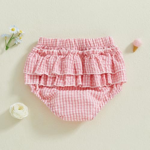 Newborn Infant Baby Girl Ruffle Diaper Covers Bloomers Striped Plaid Shorts Summer Outfits