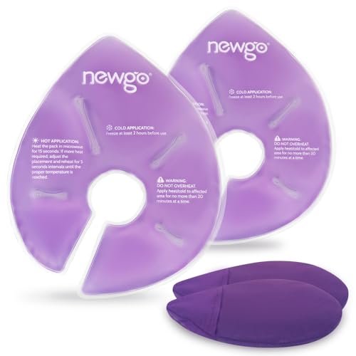 NEWGO Large Breast Therapy Packs, Hot & Cold Gel Ice Packs for Nursing, Postpartum, Engorgement, Mastitis, Breast Feeding Essentials with Soft Covers, 2 Packs