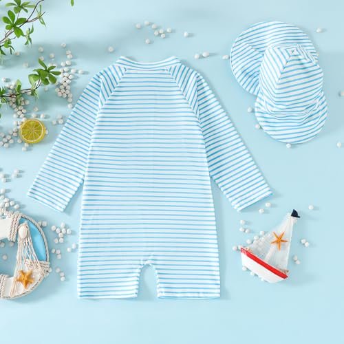 Noubeau Baby Boys' One Piece Swimsuits Toddler Swimwear with Rash Guard Infant Bathing Suit for Boys Swim Sun Hat Set