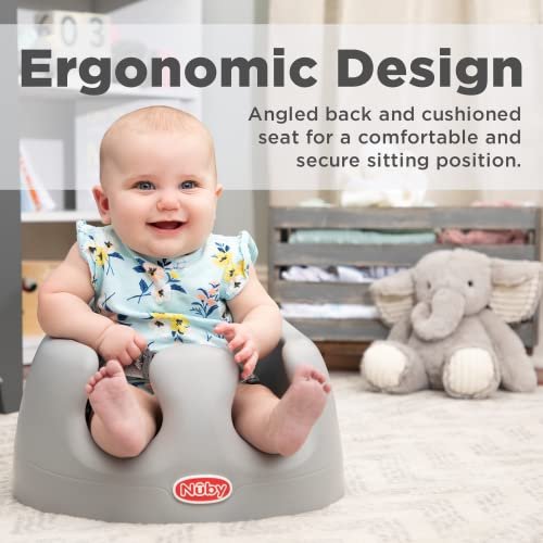 Nuby My Floor Seat - Portable Baby Chair with Soft Foam Cushion, Safety Harness, and High Back Design - 4+ Months - Gray