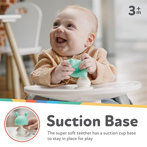 Nuby Super Soft Silicone Teether with Suction Base - Visually Stimulating and Easy to Grasp Toy for Baby Teething Relief - 3+ Months