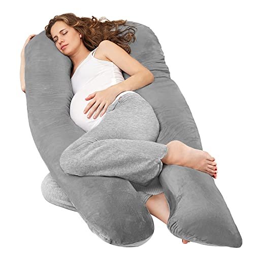 Nuliie Pregnancy Pillow for Sleeping, U Shaped Full Body Pillow Pregnancy Pillows, Maternity Pillow Support for Back, HIPS, Legs for Pregnant Women, with Washable Velvet Cover (Grey)
