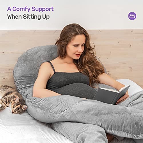 Nuliie Pregnancy Pillow for Sleeping, U Shaped Full Body Pillow Pregnancy Pillows, Maternity Pillow Support for Back, HIPS, Legs for Pregnant Women, with Washable Velvet Cover (Grey)