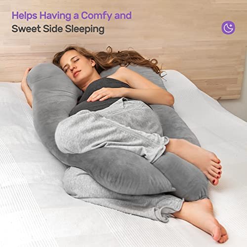 Nuliie Pregnancy Pillow for Sleeping, U Shaped Full Body Pillow Pregnancy Pillows, Maternity Pillow Support for Back, HIPS, Legs for Pregnant Women, with Washable Velvet Cover (Grey)