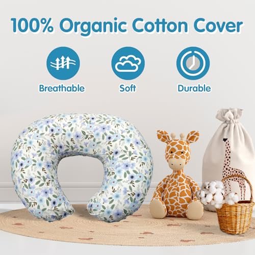 Nursing Pillow, Breastfeeding Pillows with Standard Size Removable Cover, Breast Feeding Pillow with Breathable Filling, Ergonomic Nursing Essentials for Bottle and Breastfeeding- Leaves…