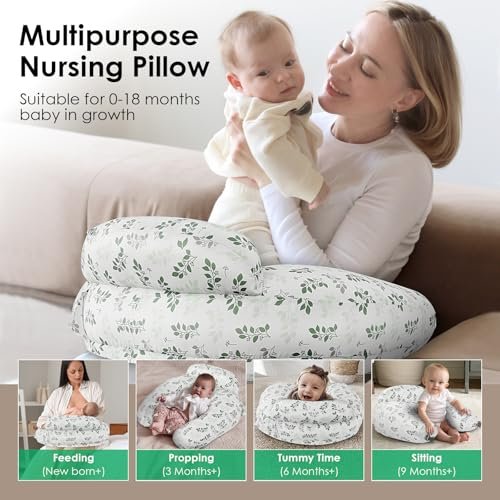 Nursing Pillow for Breastfeeding, Original Breastfeeding Pillows for Support Mom and Baby, Nursing Pillows with Adjustable Waist Strap, Pocket and Removable Soft Cover, White