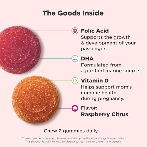 OLLY Prenatal Multivitamin Gummy, Supports Healthy Growth and Brain Development, Folic Acid, Vitamin D, Omega 3 DHA, Chewable Supplement, Citrus Berry Flavor, 30 Day Supply - 60 Count