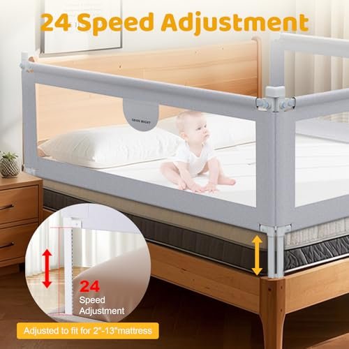 omzer Bed Rail for Toddlers - 3 Sides Safety Baby Bed Rail Guard with Child Lock, Infants Height Adjustment Queen Size Bed Rail for Toddlers,78.74"X78.74"X59"