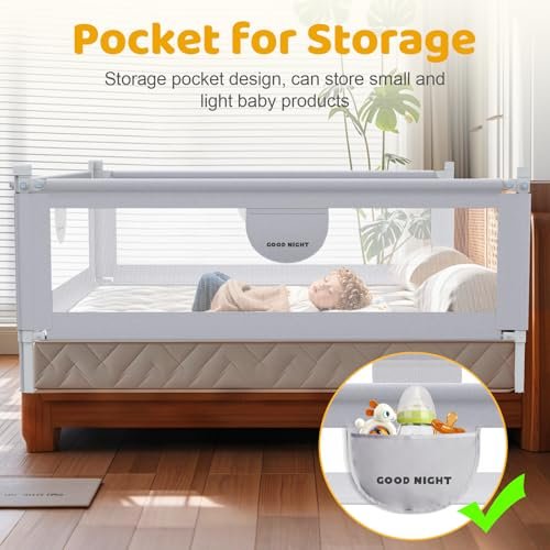 omzer Bed Rail for Toddlers - 3 Sides Safety Baby Bed Rail Guard with Child Lock, Infants Height Adjustment Queen Size Bed Rail for Toddlers,78.74"X78.74"X59"