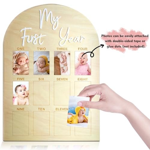 One Year Birthday Wooden Photo Board My First Year Milestone Photo Board 12 Monthly Picture Frame Baby First year Wood Acrylic Sign 1st Birthday Decorations Baby Keepsake Gift
