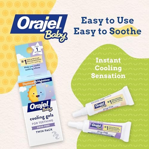 Orajel Baby Daytime & Nighttime Cooling Gels for Teething, Drug - Free, #1 Pediatrician Recommended Brand for Teething*, Two 0.18oz Tubes