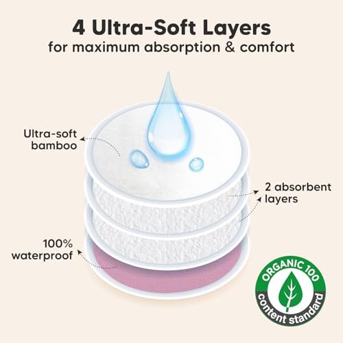 Organic Nursing Pads - 14 Washable Viscose Derived from Bamboo Breastfeeding Pads, Wash Bag, Reusable Breast Pads for Breastfeeding, Nipple Pads for Breastfeeding Essentials(Pastel Touch, L 4.8")