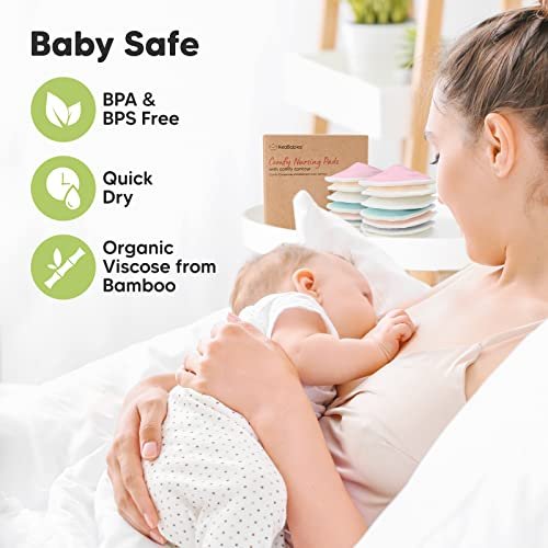 Organic Nursing Pads - 14 Washable Viscose Derived from Bamboo Breastfeeding Pads, Wash Bag, Reusable Breast Pads for Breastfeeding, Nipple Pads for Breastfeeding Essentials(Pastel Touch, L 4.8")