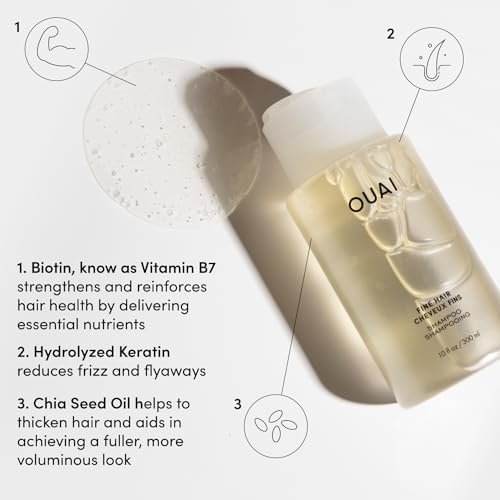 OUAI Fine Shampoo and Conditioner Set - Sulfate Free Shampoo and Conditioner for Fine Hair - Made with Keratin, Marshmallow Root, Shea Butter & Avocado Oil - Free of Parabens & Phthalates (10 Fl Oz)