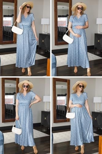 OUGES Maternity Maxi Dress Wrap V Neck Baby Shower Pregnancy Dresses for Photoshoot