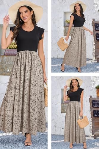 OUGES Women 2025 Spring Summer Dresses Maternity Sleeveless Ribbed Fashion Casual Outfits Maxi Dress with Pockets