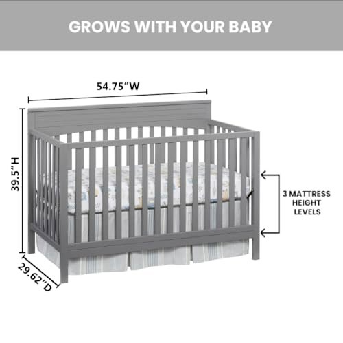 Oxford Baby Harper 4-in-1 Convertible Crib, Dove Gray, GreenGuard Gold Certified