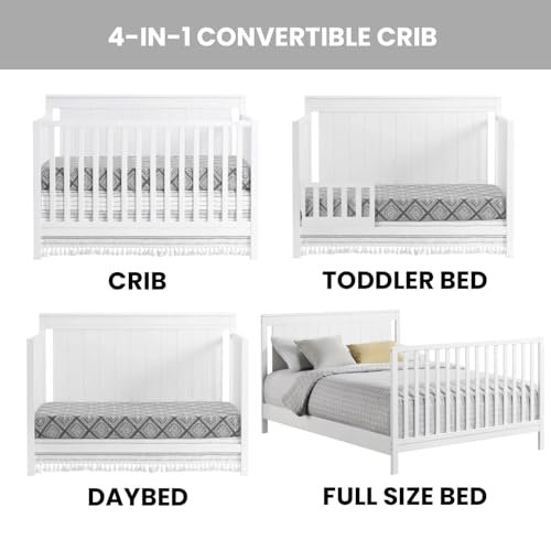 Oxford Baby Lazio 4-in-1 Convertible Baby Crib, Snow White, GreenGuard Gold Certified