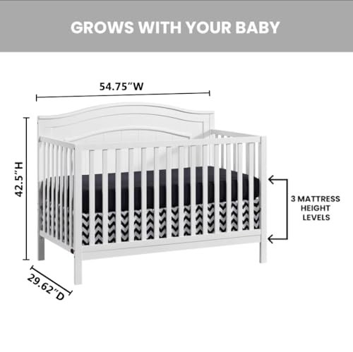 Oxford Baby Nolan 4-in-1 Convertible Baby Crib, Snow White, GreenGuard Gold Certified