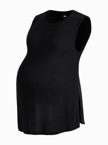 OYOANGLE Maternity Tank Top Summer Sleeveless Crewneck Pregnancy Shirts Side Split Pregnant Clothes