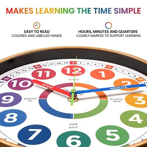 Oyster&Pop Learning Clock for Kids - Silent Telling The Time Teaching Clocks - Non-Ticking Kids Clocks for Bedrooms - Classroom Clocks for Teaching Time - Kids Learn to Tell Time Easily