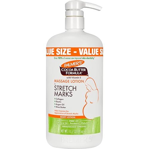 Palmer's Cocoa Butter Formula Massage Lotion For Stretch Marks, Pregnancy Skin Care, Belly Cream with Collagen, Elastin, Argan OIl and Shea Butter, 33.8 Ounces
