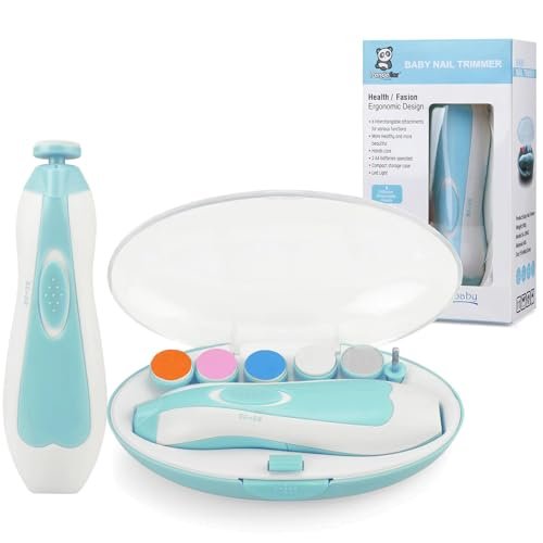 PandaEar Baby Nail Trimmer, Electric Baby Nail Clippers Safe Baby Nail File Kit with Extra 6 Replacement Pads (Blue)