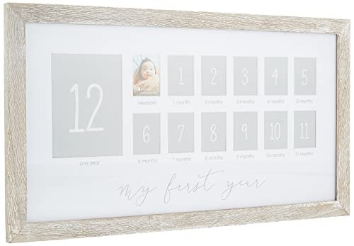 Pearhead My First Year Picture Frame, Baby's First Twelve Months Photo Collage and Gender Neutral Keepsake, Ideal for Baby Shower, New Mom Gift and Nursery Decor, Distressed Wood
