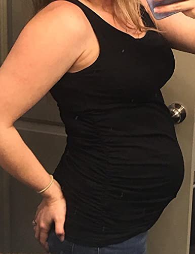 Peauty "Long Enough to Cover Hip Maternity Side Ruch Tank Tops/Basic Maternity Tops for Summer Casual Wear (S-3XL)