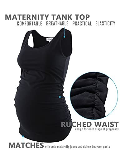Peauty "Long Enough to Cover Hip Maternity Side Ruch Tank Tops/Basic Maternity Tops for Summer Casual Wear (S-3XL)