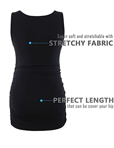 Peauty "Long Enough to Cover Hip Maternity Side Ruch Tank Tops/Basic Maternity Tops for Summer Casual Wear (S-3XL)