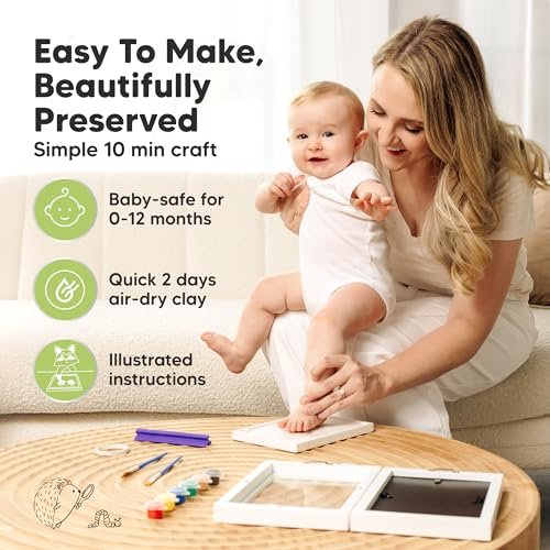 Personalized Baby Hand and Footprint Kit, Quick Dry Clay - Newborn Keepsake Feet and Handprint Kit, Nursery Picture Frame, New Mom Gifts for Baby Showers & Registry (Alpine White)
