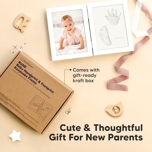 Personalized Baby Hand and Footprint Kit, Quick Dry Clay - Newborn Keepsake Feet and Handprint Kit, Nursery Picture Frame, New Mom Gifts for Baby Showers & Registry (Alpine White)
