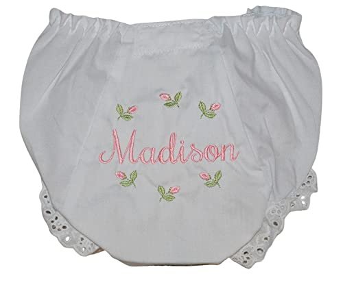 Personalized Rosebud Baby Bloomers, Baby Girls Flower Diaper Cover, Monogrammed with your Name