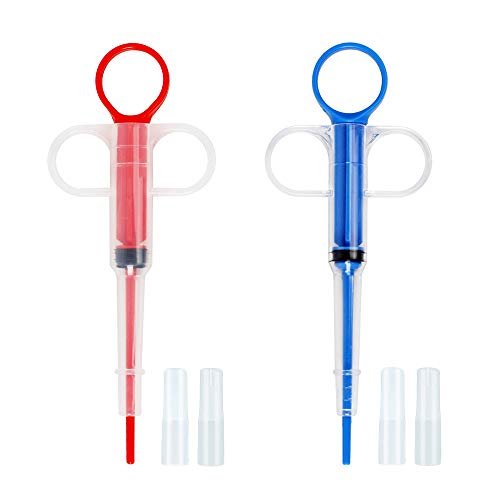 Pet Medicine Feeder Pet Pill Syringe Pet Liquid Feeding Dispenser Feeding Tool with Soft Silicone Tip for Dogs Cats Birds Small Animals Blue and Red 2 Pcs